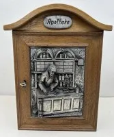 壁柜，标有"Apotheke"，带锡制半浮雕画，46x35厘米，-17厘米
