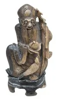 antike Speckstein Schnitzerei, Alter Mann mit Vogel, H-13,5 cm