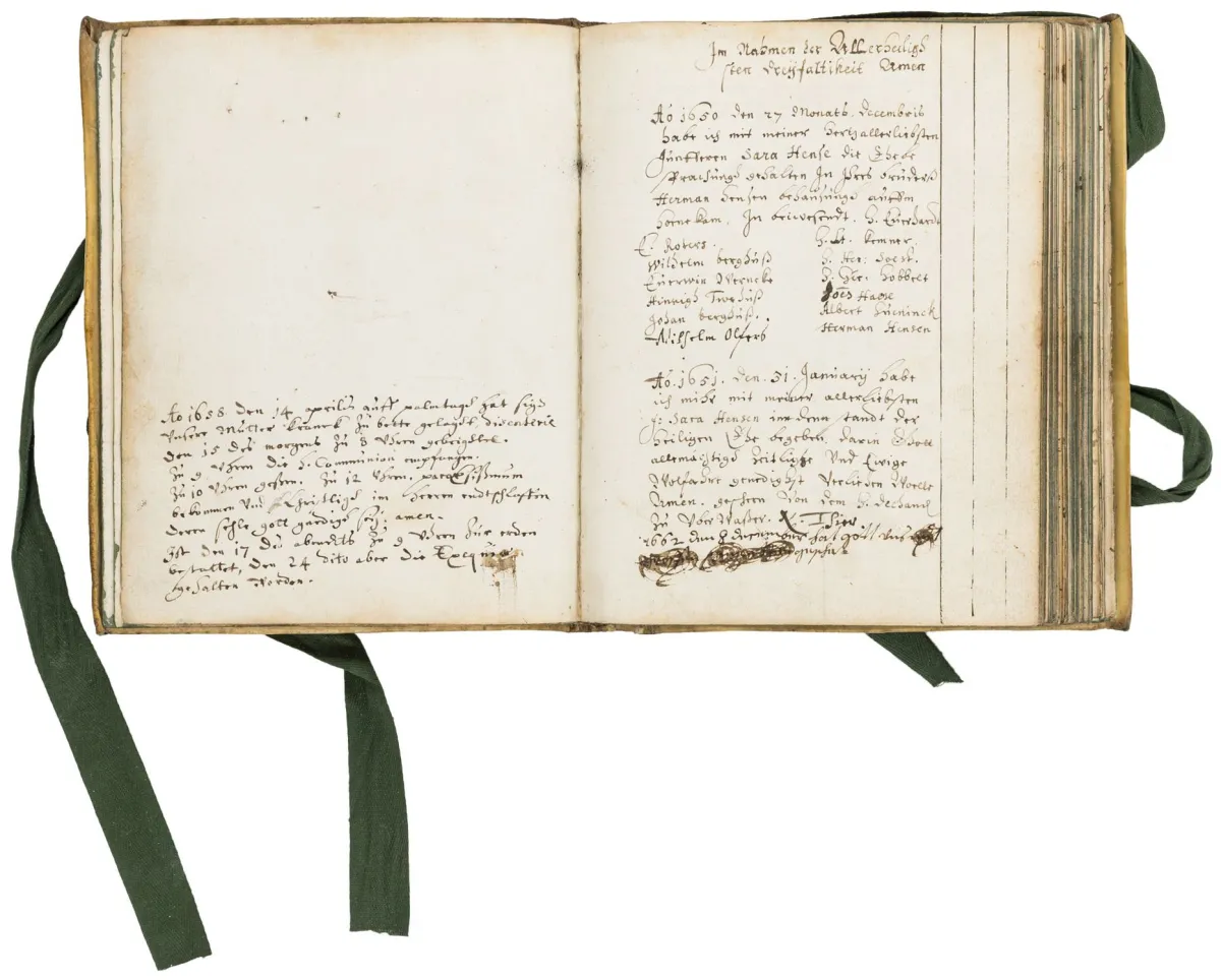 Familienchronik der Familie Olfers in Münster – Handschrift verschiedener Mitglieder der Familie. Münster 1650-1728. 87 nn. Bl. (13 Bl.…