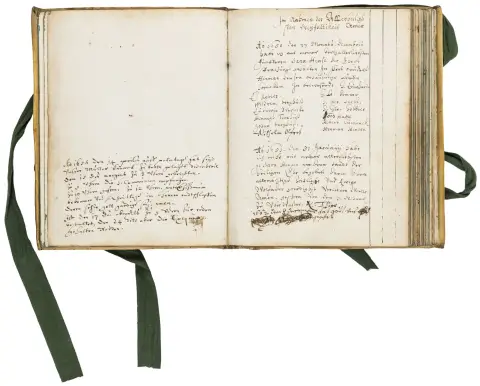 Familiekrønike for familien Olfers i Münster – håndskrift af forskellige familiemedlemmer. Münster 1650-1728. 87 unummererede blade (13 blade uden indførsler, bl. 22 og 62 udskåret). Samtidig pergamentbind med lukkebånd (noget plettet). På forsatsen indførsel "Sum Wilhelmi Olfers 1650". Familien von Olfers, ophøjet i rigsadelen 1803, hørte i 1700- og 1800-tallet til lederskiktet i Münster. Størstedelen af optegnelserne er af Werner Olfers (1650