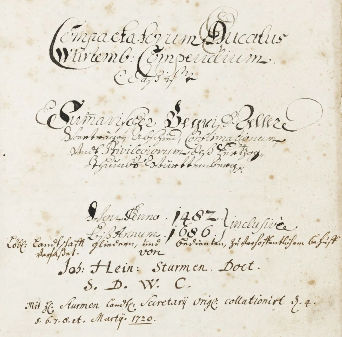 Sturm, Johann Heinrich – Compactatorum Ducatus Würtemberg. Compendium