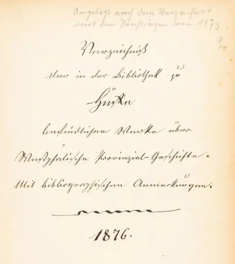 Westfalen – Fortegnelse over værker om westfalsk provinshistorie i biblioteket på Hüffe. Med bibliografiske noter