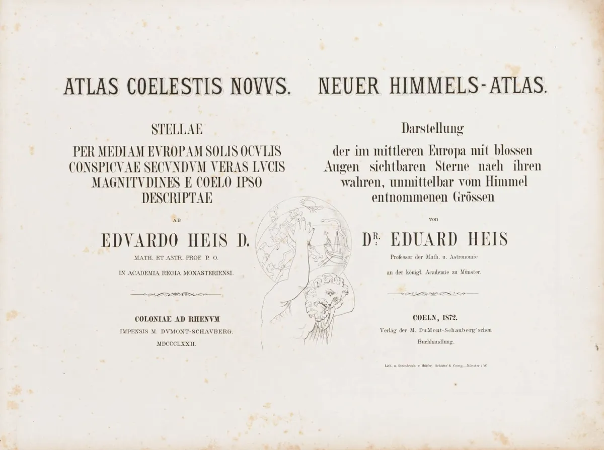 天文学 – Heis, Eduard。新星图。按真实、直接取自天空的星等呈现中欧肉眼可见的恒星。…