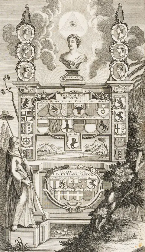 Med kobberstukket frontispice. Basel, J. R. Imhof, 1771. 13, 28, 1 bl., 180, 212 s.; 384, 54 s. 33,5 x 20,5 cm. Blåt papbind fra samtiden med…