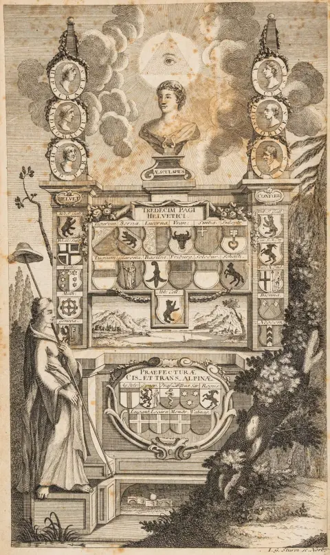 Med kobberstukket frontispice. Basel, J. R. Imhof, 1771. 13, 28, 1 bl., 180, 212 s.; 384, 54 s. 34 x 21 cm. Halvlæder fra samtiden med…