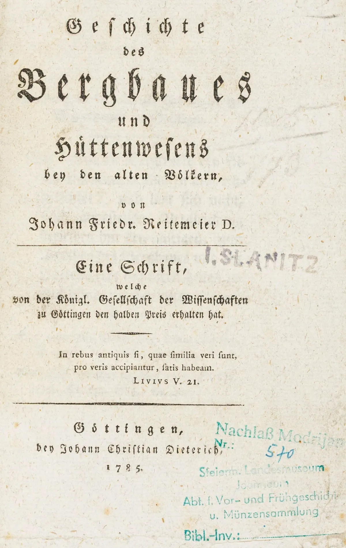 技术 - 采矿 – Reitemeier, Johann Friedrich. 古代民族的采矿与冶金史:一部获得…的著作