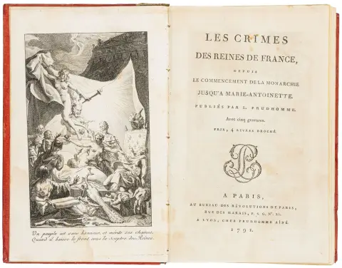 Med stukket frontispice og 4 kobberstik. Paris, Bureau des Révolutions de Paris, 1791. 8 bl., 460 s., 2 bl. med stukket…