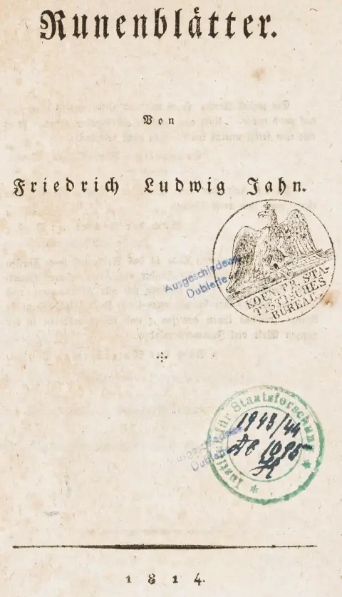 Essaysamling av den tyske "gymnastikkfaren" Friedrich Ludwig Jahn om historie, politikk og den tyske nasjonalbevegelsen i…