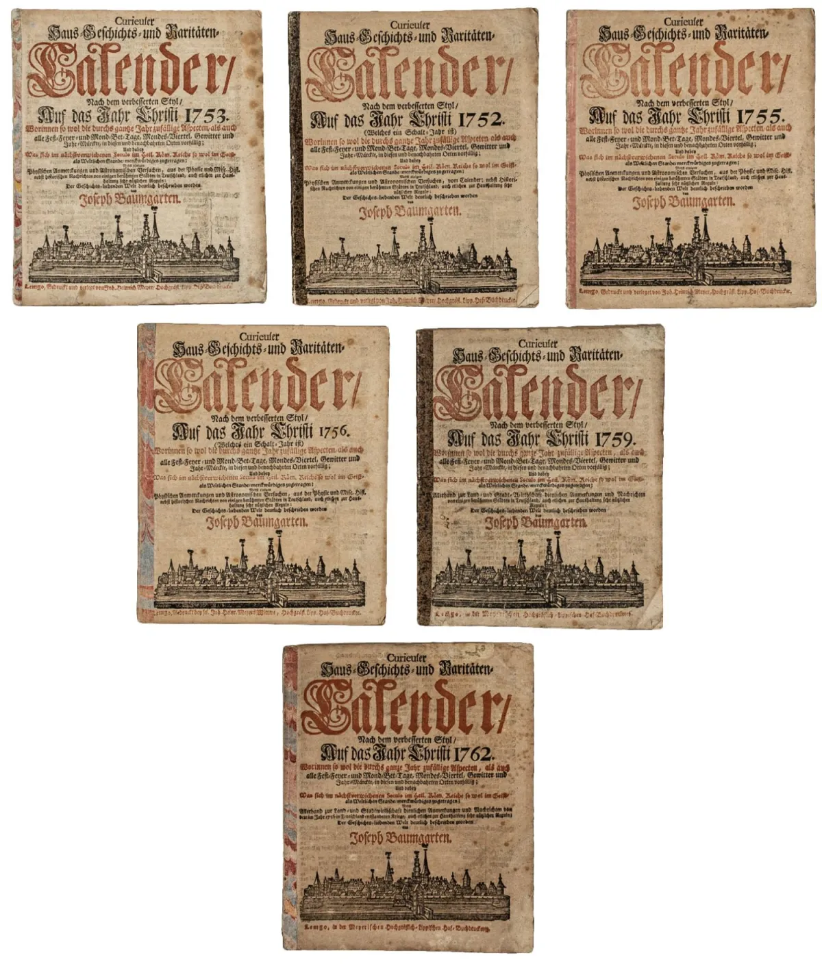 日历 – Baumgarten, Joseph. Curieuser Haus- Geschichts- und Raritäten-Calender,按改良历法,基督纪元1752年…