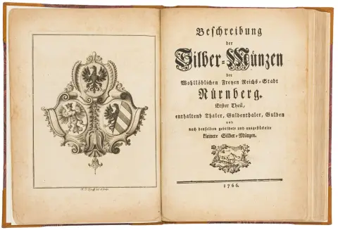 Numismatik – Hagen, Johann Georg Friedrich von. Beskrivelse af sølvmønterne fra den velærværdige frie rigsstad Nürnberg. Første del