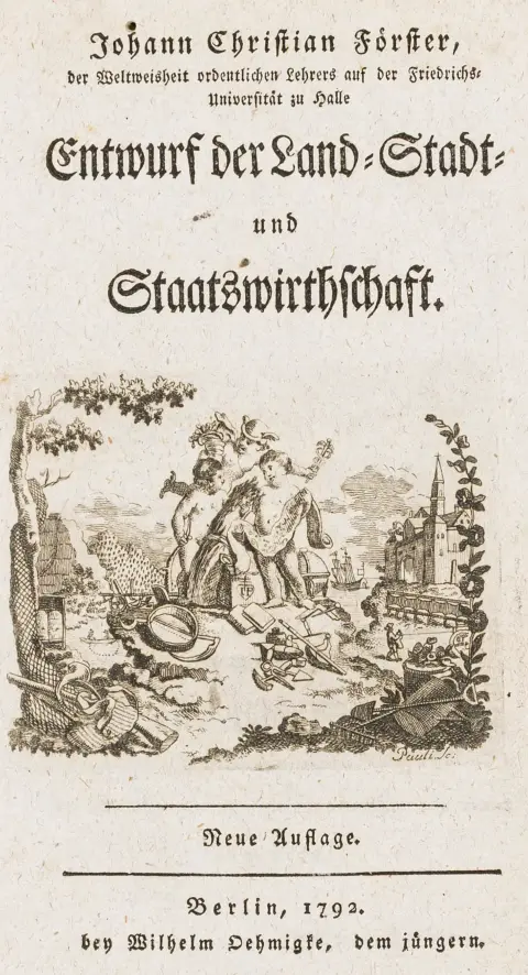 Statsvidenskab – Förster, Johann Christian. Udkast til land-, by- og statshusholdning. Ny udgave. Med stukket…