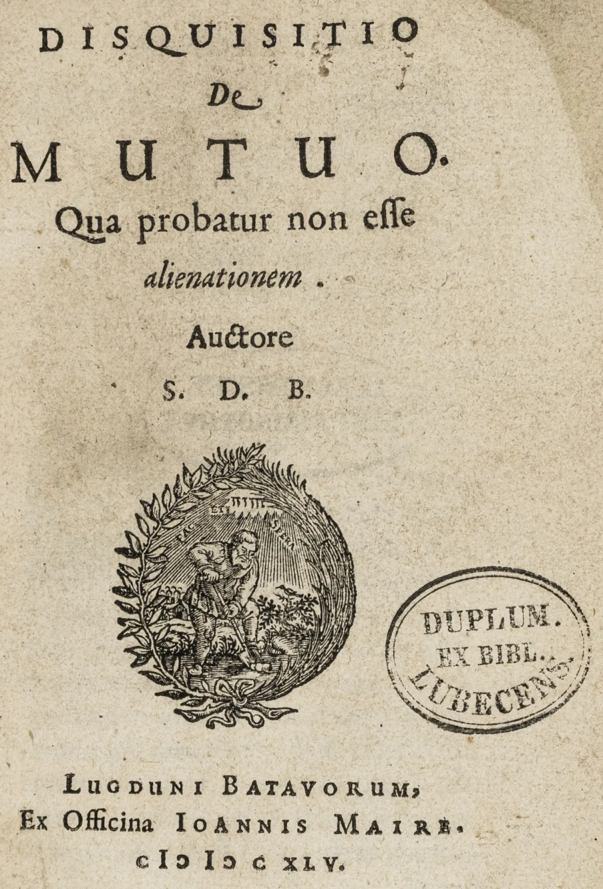Ekonomie – Saumaise, Claude. Disquisitio De mutuo. Qua probatur non esse alienationem