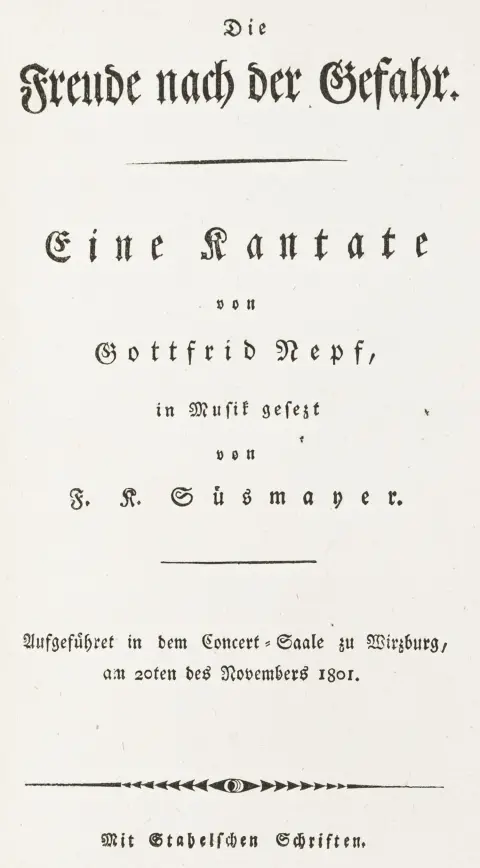 i koncertsalen i Würzburg, den 20. november 1801. Würzburg, Stahel, 1801. 8 bl. 19,5 x 12 cm. Lyserødt silkebind fra samtiden…