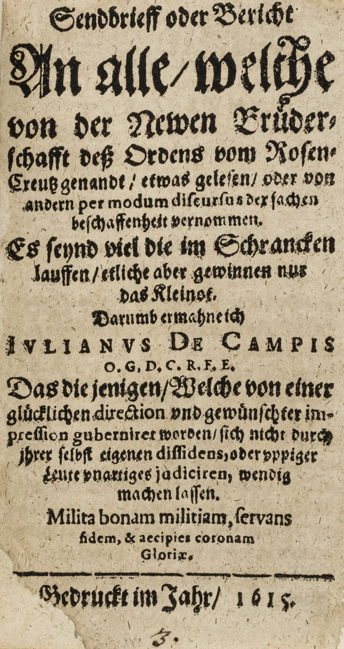 Occulta – Sperber, Julius. 致所有读过或听闻新玫瑰十字会兄弟会事务者的书信或报告