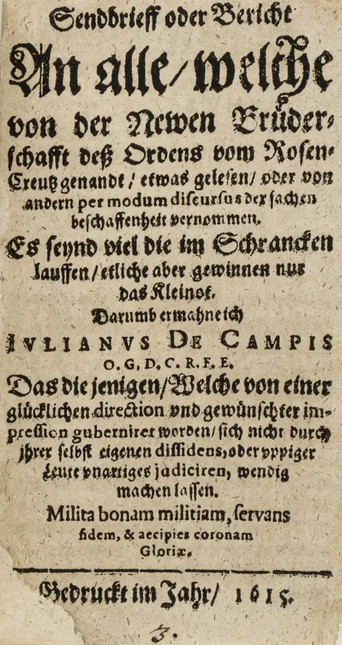 Occulta – Sperber, Julius. Sendebrev eller beretning til alle, som om den nye broderskab af Rosenkreuzerordenen har læst noget...