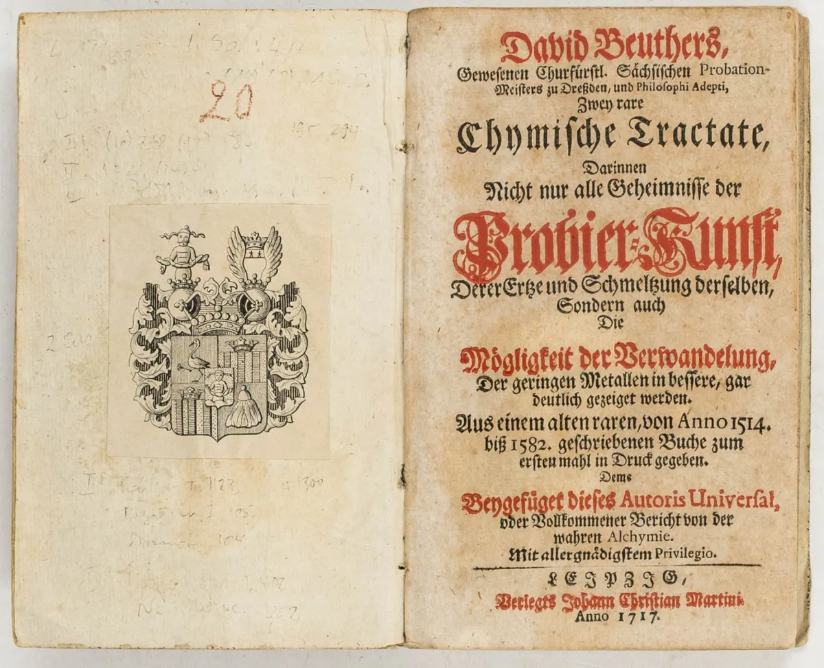 Occulta - 炼金术 – Beuther, David. 两篇稀有的化学论文。其中不仅清楚展示了试金术、矿石及其熔炼的全部秘密，还展示了将劣质金属转化为更优金属的可能性；…