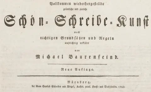 og regler oprigtigt forklaret. Ny udgave. Med kobberstukket titel og 23 (af 60) stukkede skriftplader. Nürnberg, Schneider og Weigel,…