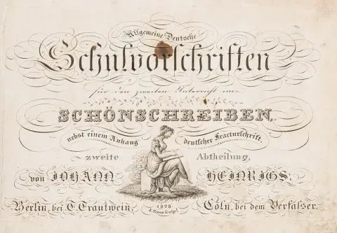 Tysk frakturskrift, andre avdeling. 12 skriftprøvetavler (inkl. tittel), stukket av J. Zens. Köln, eget forlag og Berlin,…
