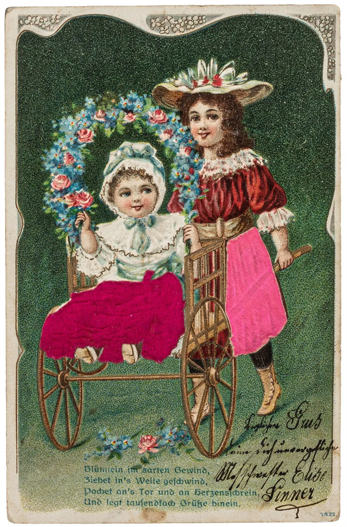 贺卡：32张带布料贴饰的贺卡收藏，彩色石印