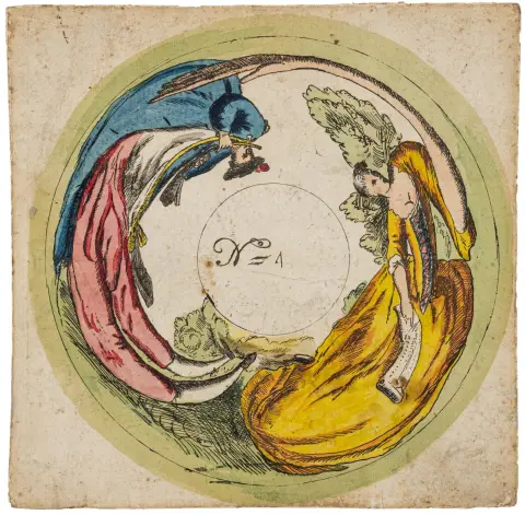 Uten sted, omkring 1770. Hver 27 x 27 cm. Gammelt montert på firkantede kartonger, kantene av de fulle trykkarkene brettet om på baksiden.
