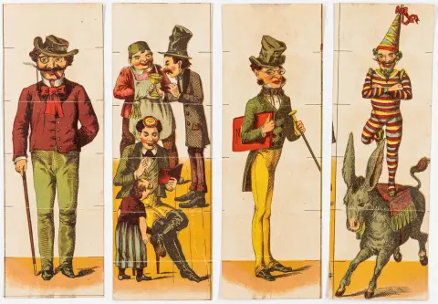 Trykt. England eller Amerika, omkring 1890. Ca. 17,5 x 6 cm hver. Løse i gammel guldpapir-konvolut og moderne…