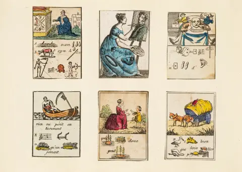 24 gammelkolorerede. Frankrig og Nederlandene, 1700-tallet til tidligt 1800-tal (sammenstillet omkring 1900). På 50 (6 tomme) blade kraftigt...