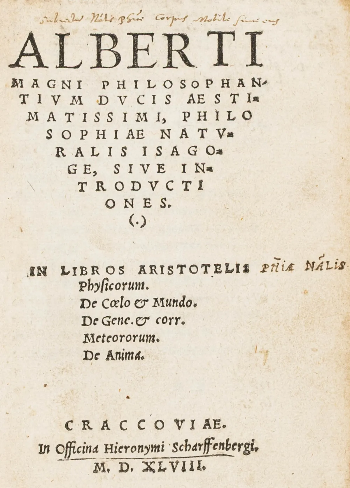 Albert le Grand – Alberti Magni philosophantium ducis aestimatissimi