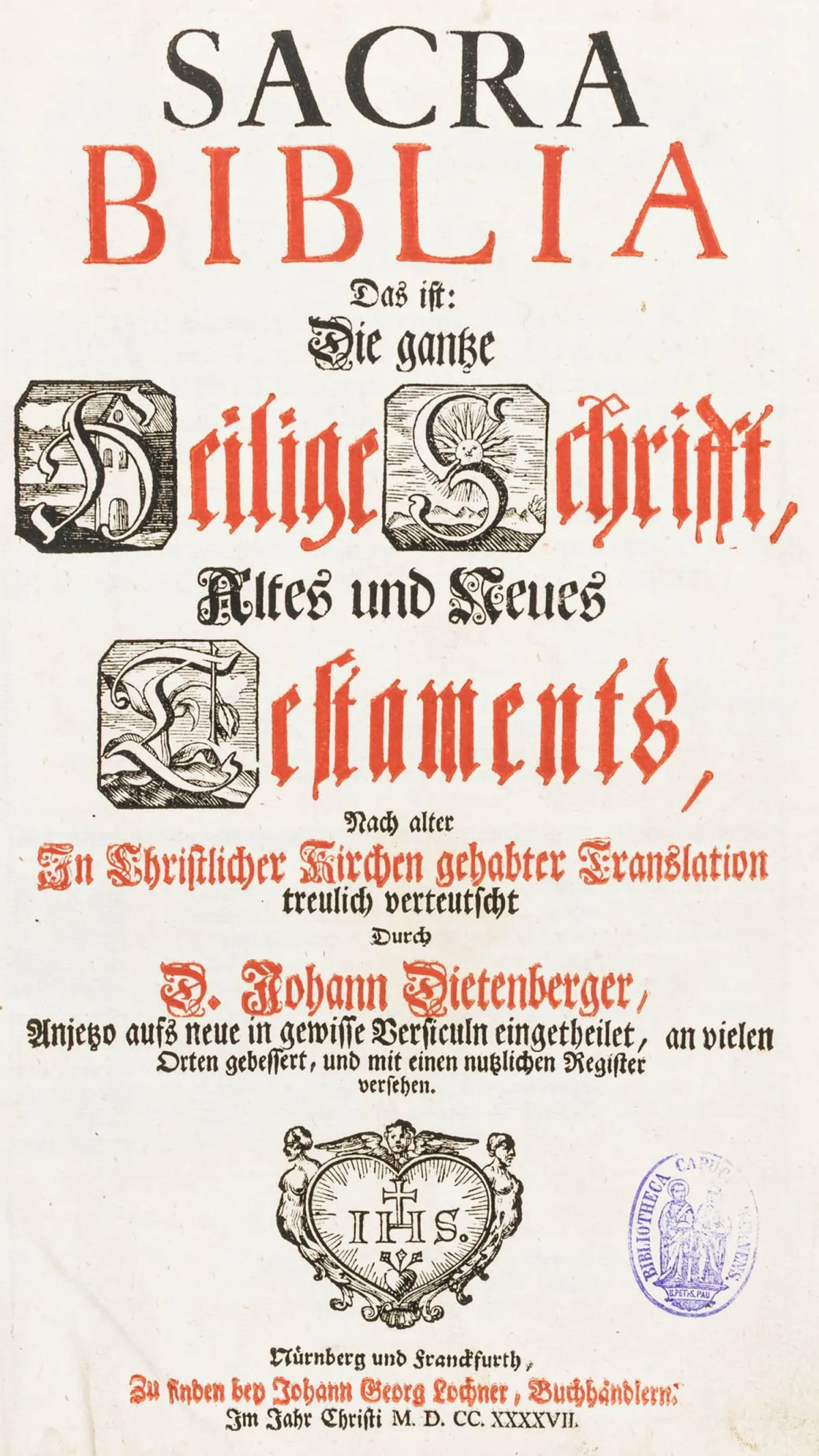Biblia germanica – Sacra Biblia。即：整部圣经，新旧约，按基督教教会所用的古老译本…