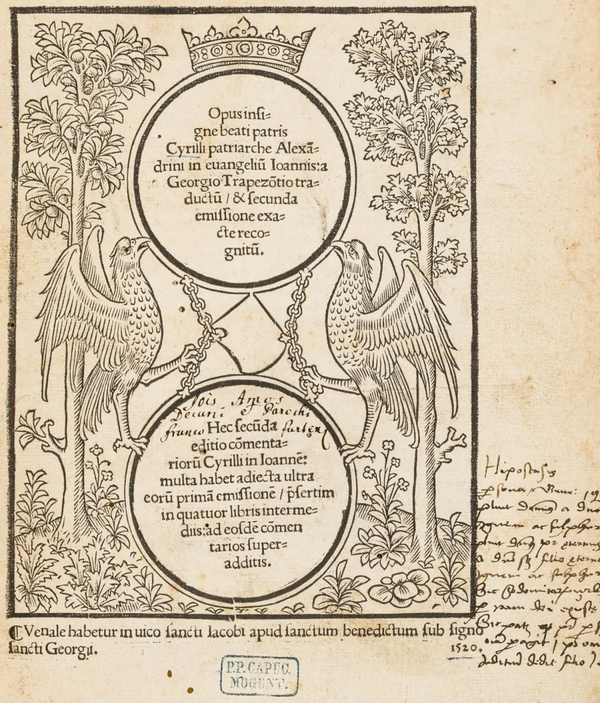 Cyrillus Alexandrinus – Opus insigne beati patris Cyrilli patriarche Alexandrini in evangelium Ioannis: a Georgio Trapezontio traductu, &…