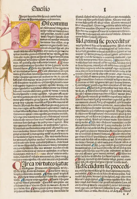 Inkunabel – Thomas af Aquin. Summa theologica. Del 2/2 og 3 (af 3) i 1 bind. Basel, Michael Wenssler, 1485.