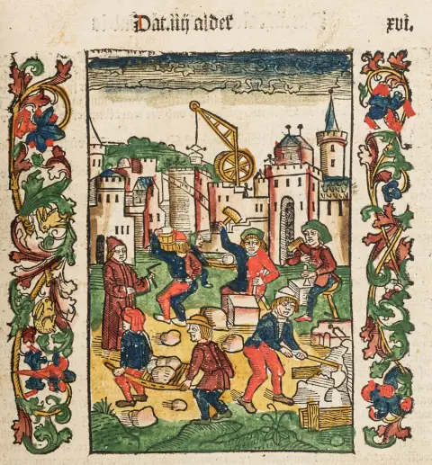 Inkunabler – Die Chronica van der hilliger Stat Coellen. Med over 350 kolorerede træsnit (heraf 1 dobbeltsidet og 11 helsides).