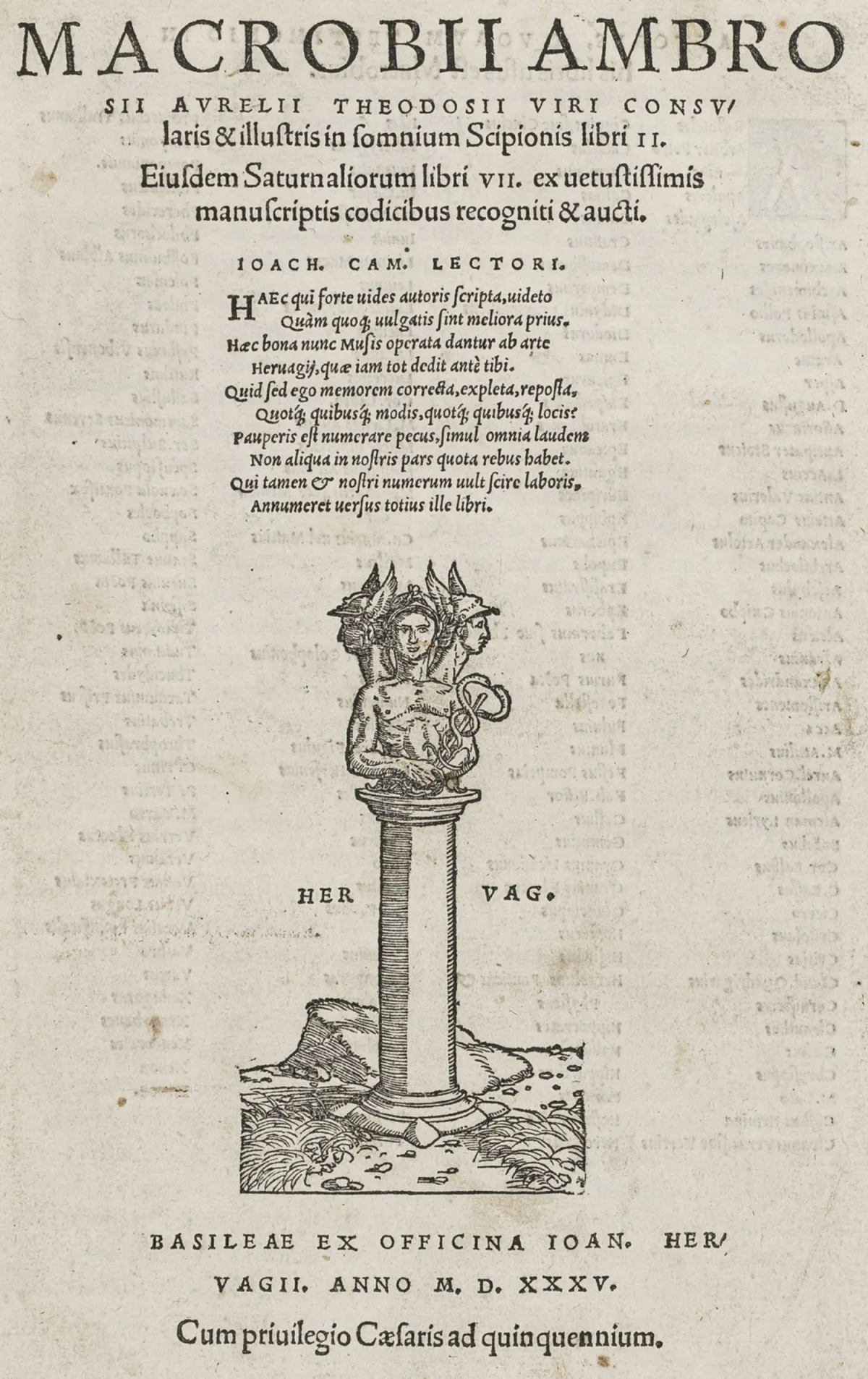 Macrobius, Ambrosius Theodosius – In Somnium Scipionis libri II, Basel edition 1535