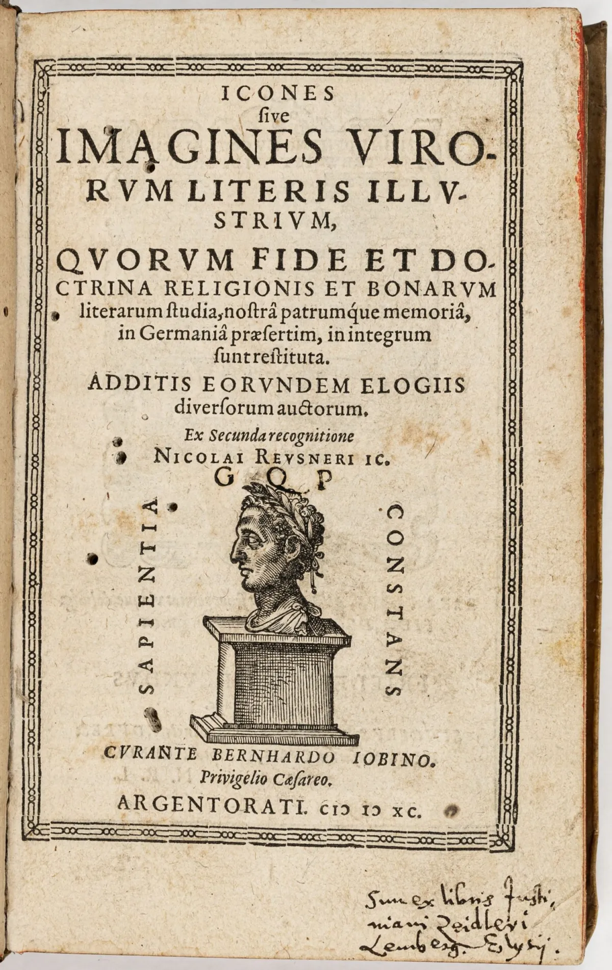 Reusner, Nicolaus – Icones sive imagines virorum literis illustrium ... Additis eorundem elogiis diversorum auctorum. Ex secunda…
