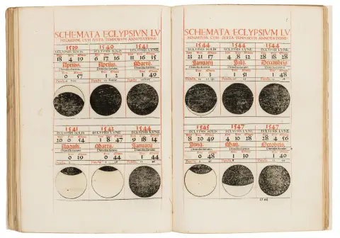 Stöffler, Johannes – Calendarium Romanum magnum. Med 5 bladstore træsnit (heraf 4 i rødt og sort), 48 små figurlige og 63...
