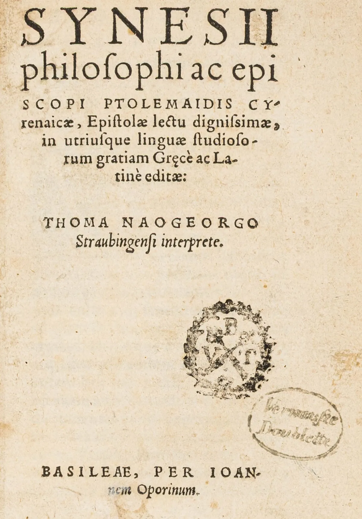 Synesius – Synesii philosophi ac episcopi Ptolemaidis Cyrenaicae, Epistolae lectu dignissimae, dla studentów obu języków...