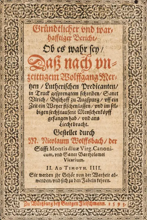 Wolffsbach, Nicolaus – Grundig og sandfærdig beretning om, hvorvidt det er sandt, at efter den lutheranske prædikant Wolfgang Mertzens utidige skrift...