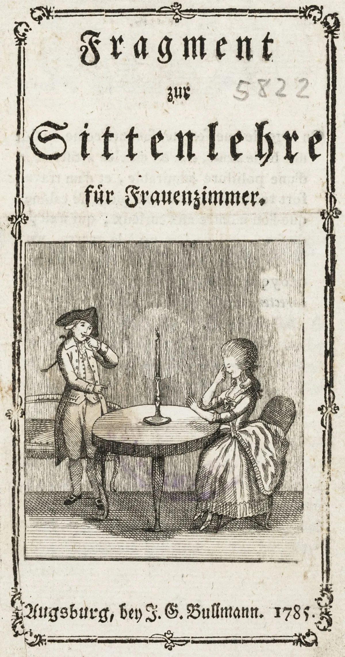 女性道德学说片段 – 附铜版书名页饰图。奥格斯堡，Bullmann，1785年。30页。16.5 x 10厘米。同期纸板装…