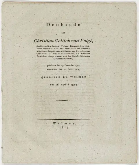Goethe, Johann Wolfgang von – Müller, Friedrich v.. Mindetale om Christian Gottlob von Voigt, virkelig gehejmekonferensråd…