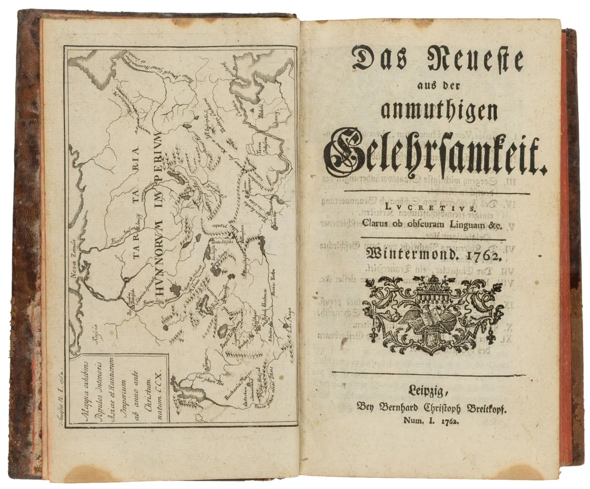Gottsched, Johann Christoph（编）– 优雅学术的最新报道。第1-6、8-12卷（共12卷）合为11册（每册12部分）。…