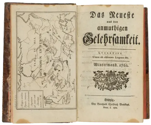 Gottsched, Johann Christoph (red.) – Det nyeste inden for den yndige lærdom. Bind 1-6, 8-12 (af 12) i 11 bind (hver med 12 dele).…