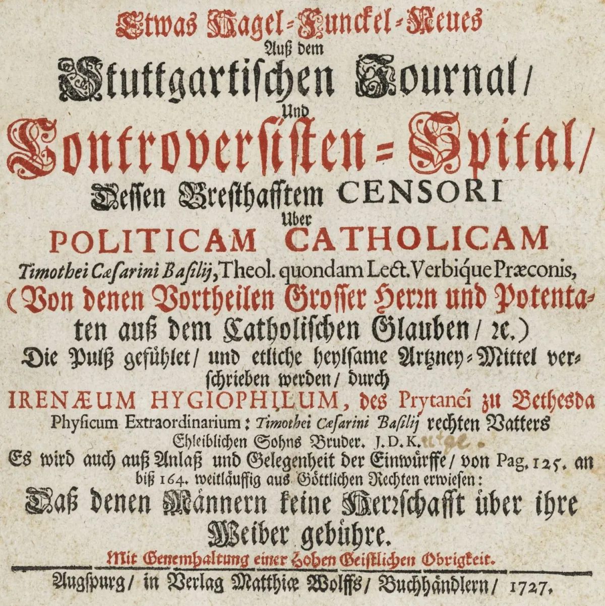 Irenaeus Hygiophilus（化名）– 来自斯图加特期刊与争论者医院的全新内容，其患病的审查者…