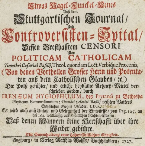 Irenaeus Hygiophilus (pseud.) – Noget splinternyt fra det stuttgartiske Journal og kontroversisters hospital, hvis syge censor…