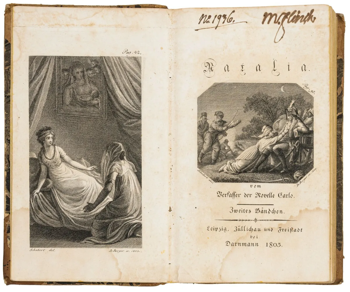 Kind, Friedrich – Natalia。中篇小说Carlo的作者著。3卷。附3幅铜版卷首插图和3幅铜版书名装饰画，由…