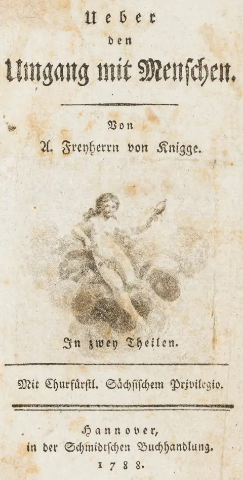 Knigge, Adolph von – लोगों के साथ व्यवहार पर। 2 भाग 2 खंडों में। उत्कीर्ण शीर्षक-विन्येट सहित। हनोवर, Schmidt, 1788। 2 पत्र…
