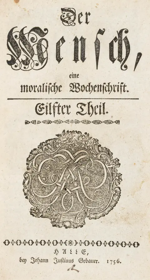 Der Mensch, eine moralische Wochenschrift – (utg. av Samuel Gotthold Lange og Georg Friedrich Meier). 3.-12. del (av 12) i 10…