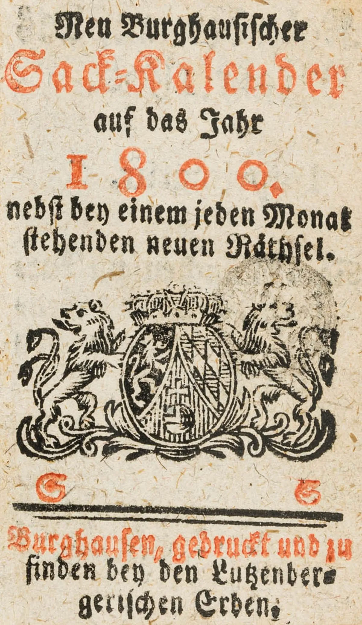 微型书 – 1800年Neu Burghausischer Sack-Kalender，每月附新谜语。含12幅月份木刻版画。