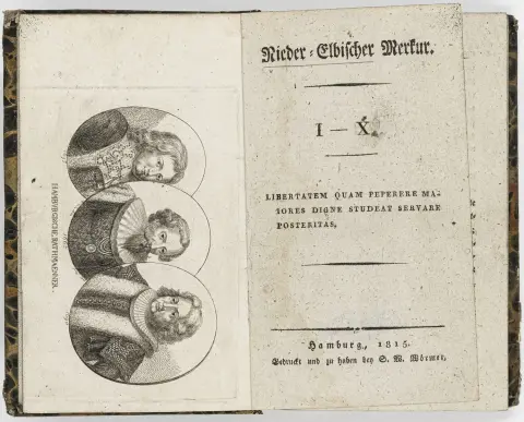 Runge, Johann Daniel (red.) – Nieder-Elbischer Merkur. 18 dele i 2 bind (alt udkommet). Med stukket frontispice. Hamborg,…