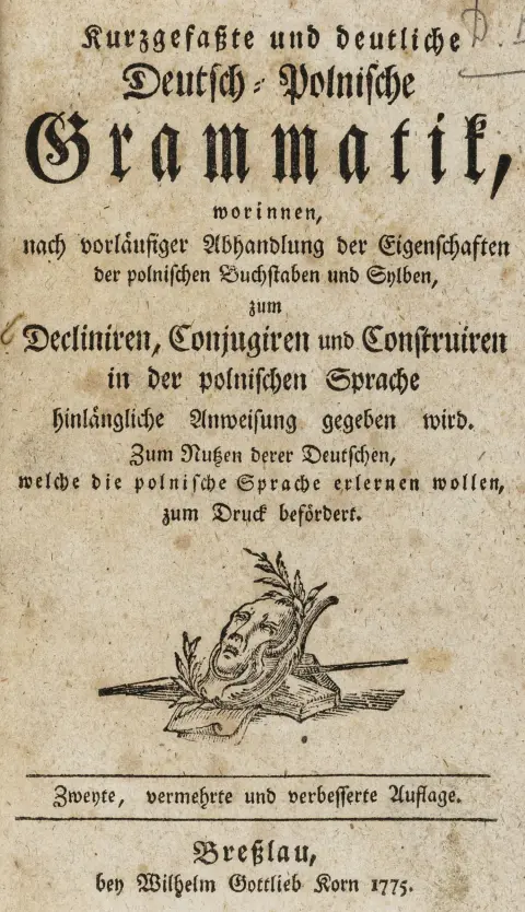 Sprogvidenskab – Krumbholz, Johann Christian. Kortfattet og tydelig tysk-polsk grammatik, hvori efter en indledende...