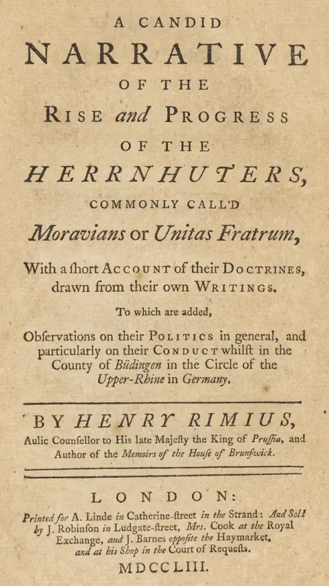 Teologi - Herrnhuterne – Rimius, Johann Christoph Heinrich. Kontroversskrifter mod Zinzendorf, London 1753-1757 (rygtitel).…