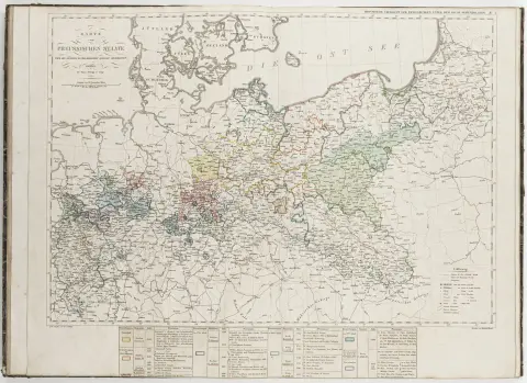 Atlas – Administrativ-statistisk atlas over den preussiske stat. Med 22 dobbeltsidede, kolorerede, litograferede kort af…